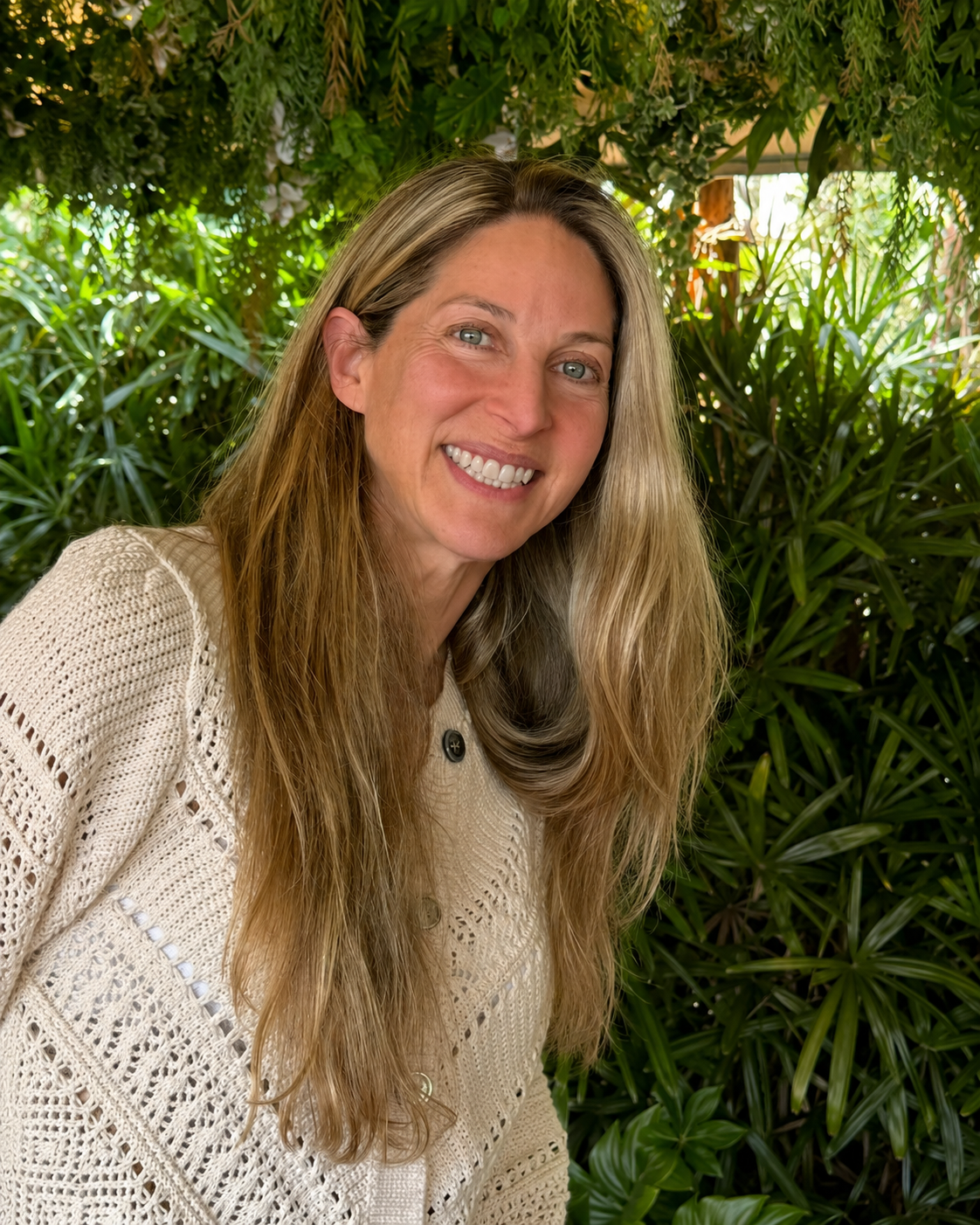 Patricia Feinberg in a garden